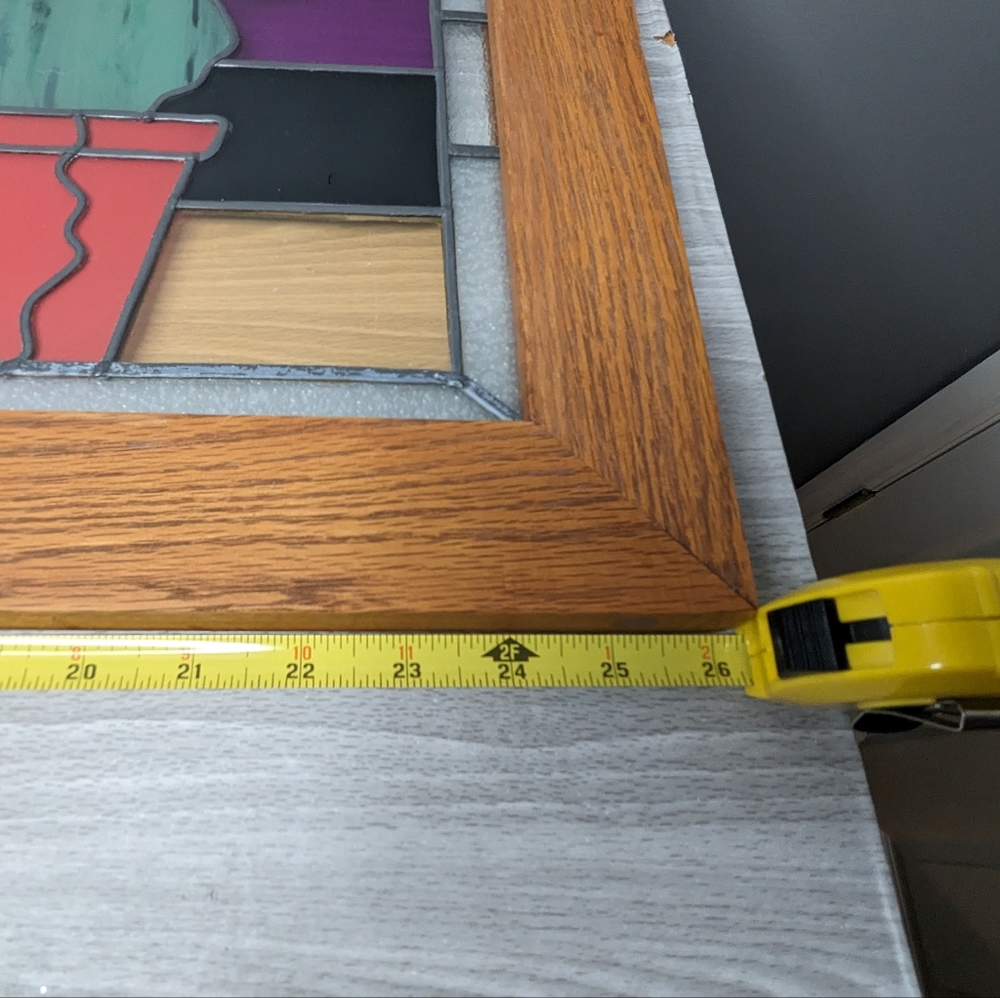 Vintage Wood Framed House Plants Large Stained Glass - Picture 8 of 14